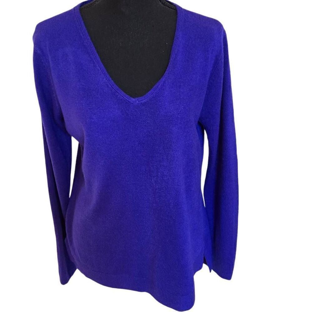 Marled Womens Blue Hi Low Hem V Neck Long Sleeve Pullover Sweater Size Medium